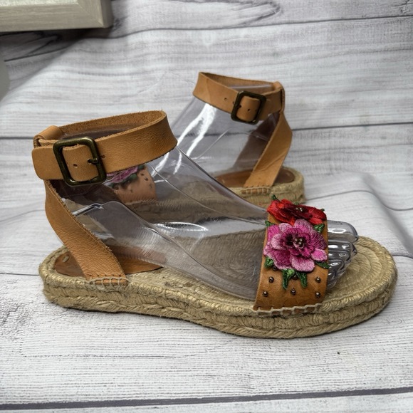 Anthropologie Shoes - Soludos x Anthropologie Bahia Brown Leather Floral Espadrille Sandals Size 6.5